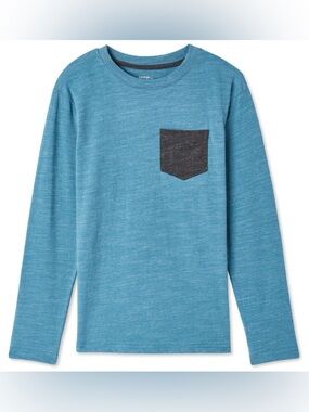 Boys Long-Sleeve Pocket T-Shirt - Blue & Dark Grey/Black
